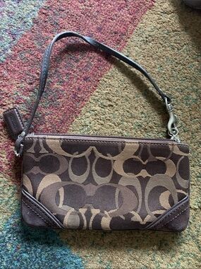 Coach Brown Signature Canvas Wristlet with Detachable Strap